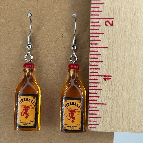 Clear Acrylic Fireball Alcohol Bottle Dangle Earrings - Picture 2 of 3